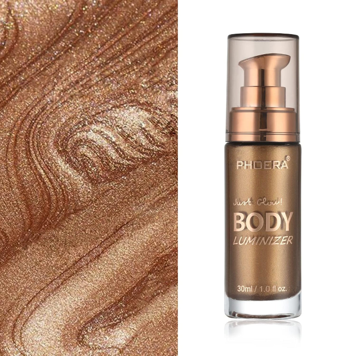 Body Shimmer Oil, Glistening Bronze Natural Glow Luminizer, Brush Include