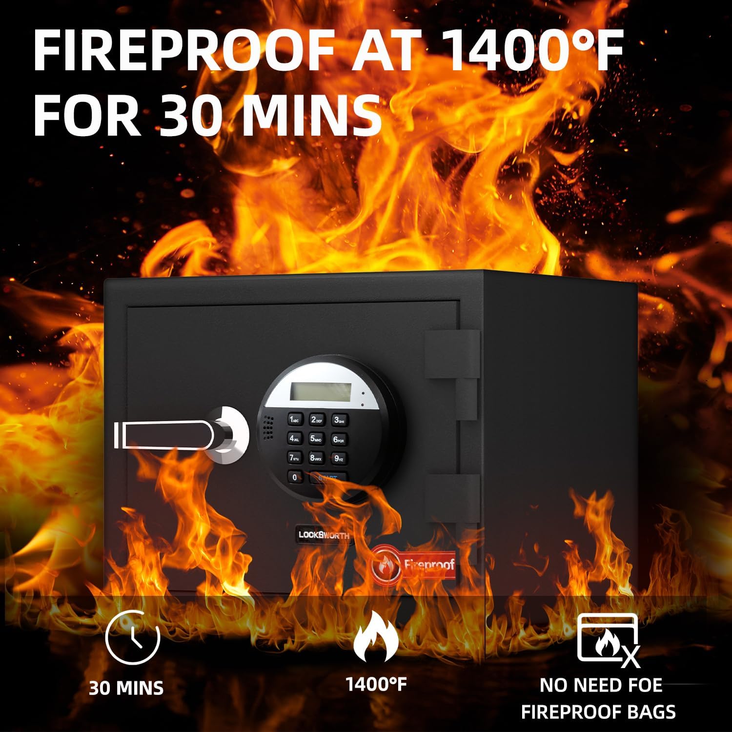 1.2 Cubic Feet Fireproof Safe Box, Fireproof Home Safe for Money, Jewelry, Documents and Valuables W/Digital Keypad