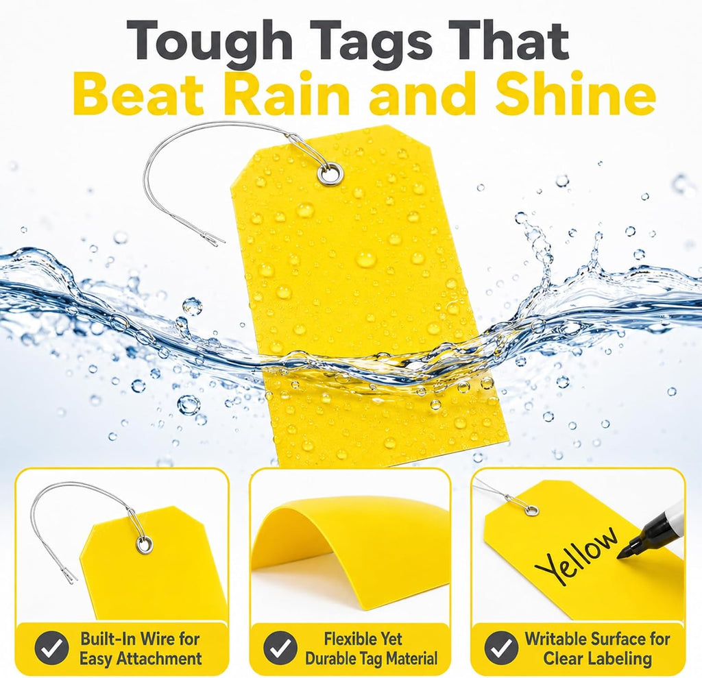 Shipping Tags with Wire - 100 Pack Waterproof Blank Hang Tags