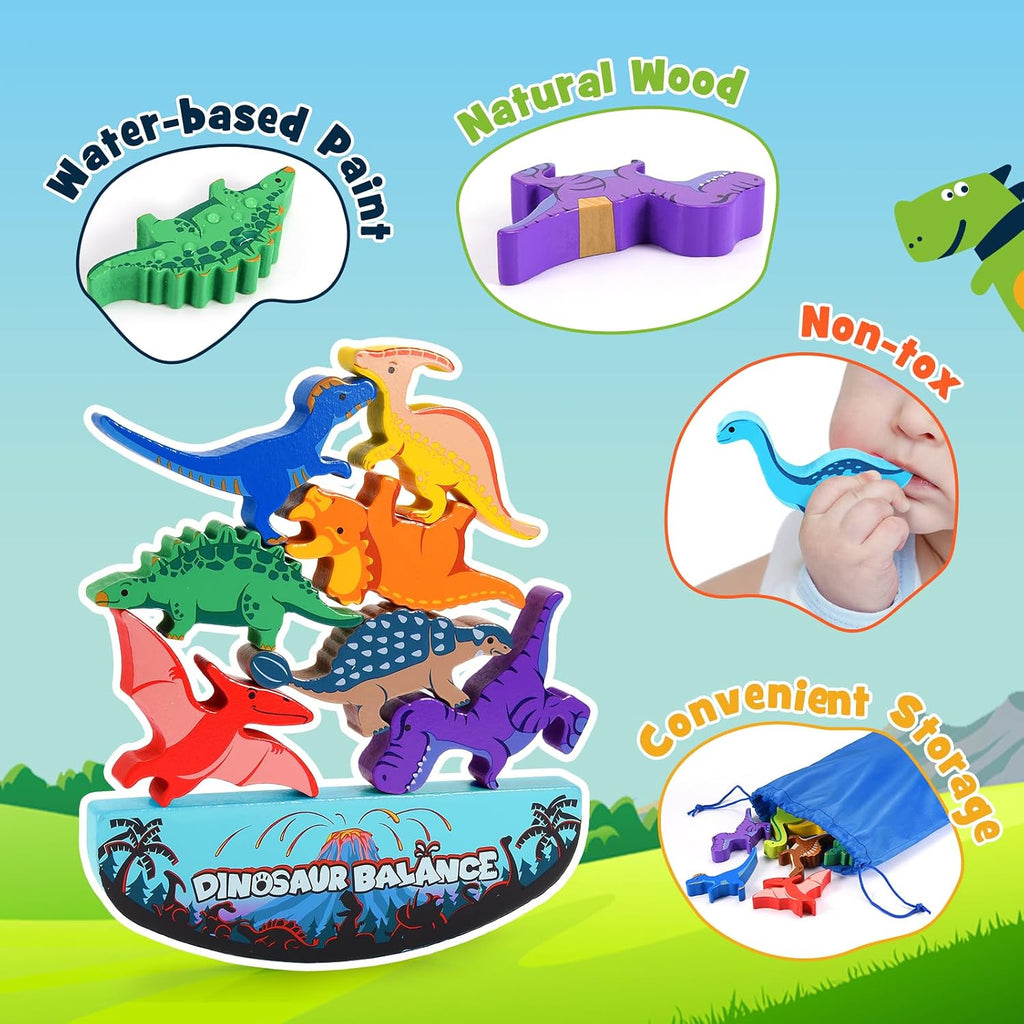 Dinosaur Toys for Kids 3-5: Wooden Stacking Montessori Toys for 3 4 5 6 7 8 Year Old Boys Girls Birthday Gifts for