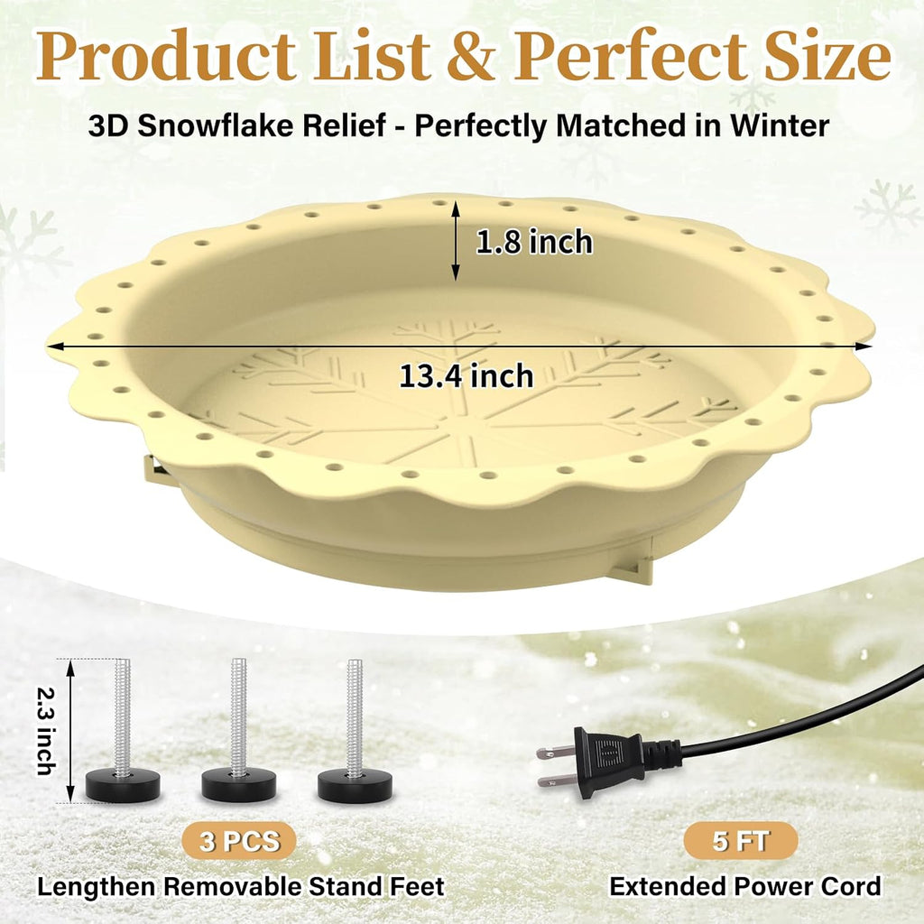 Heated Bird Baths for Outdoors Winter, 100W Heated Birdbath, Khaki