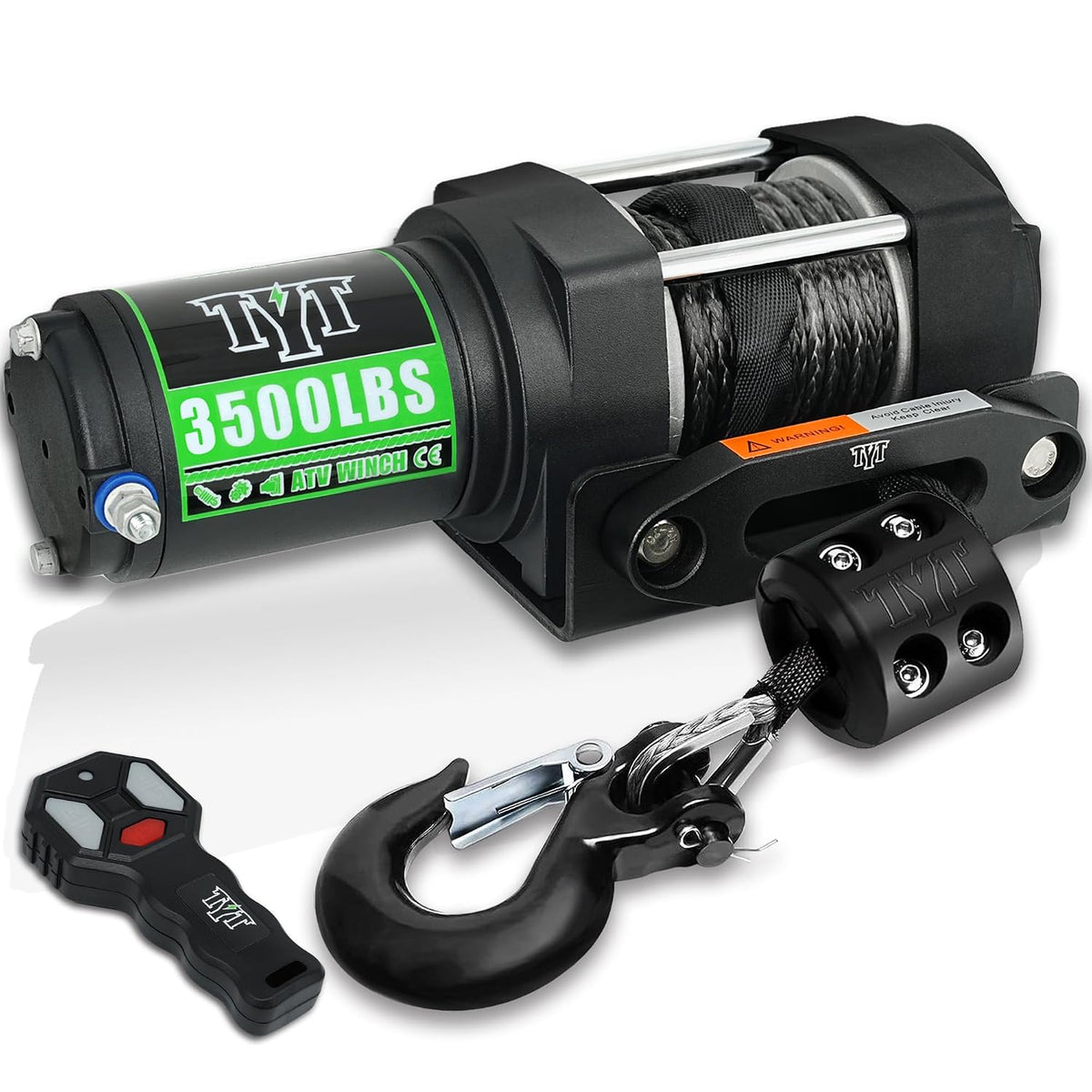 3500 lb ATV Winch, 12V DC Electric Winch with Wireless Remote and Wired Switch, 7/32"x 30FT Synthetic Winch Rope with