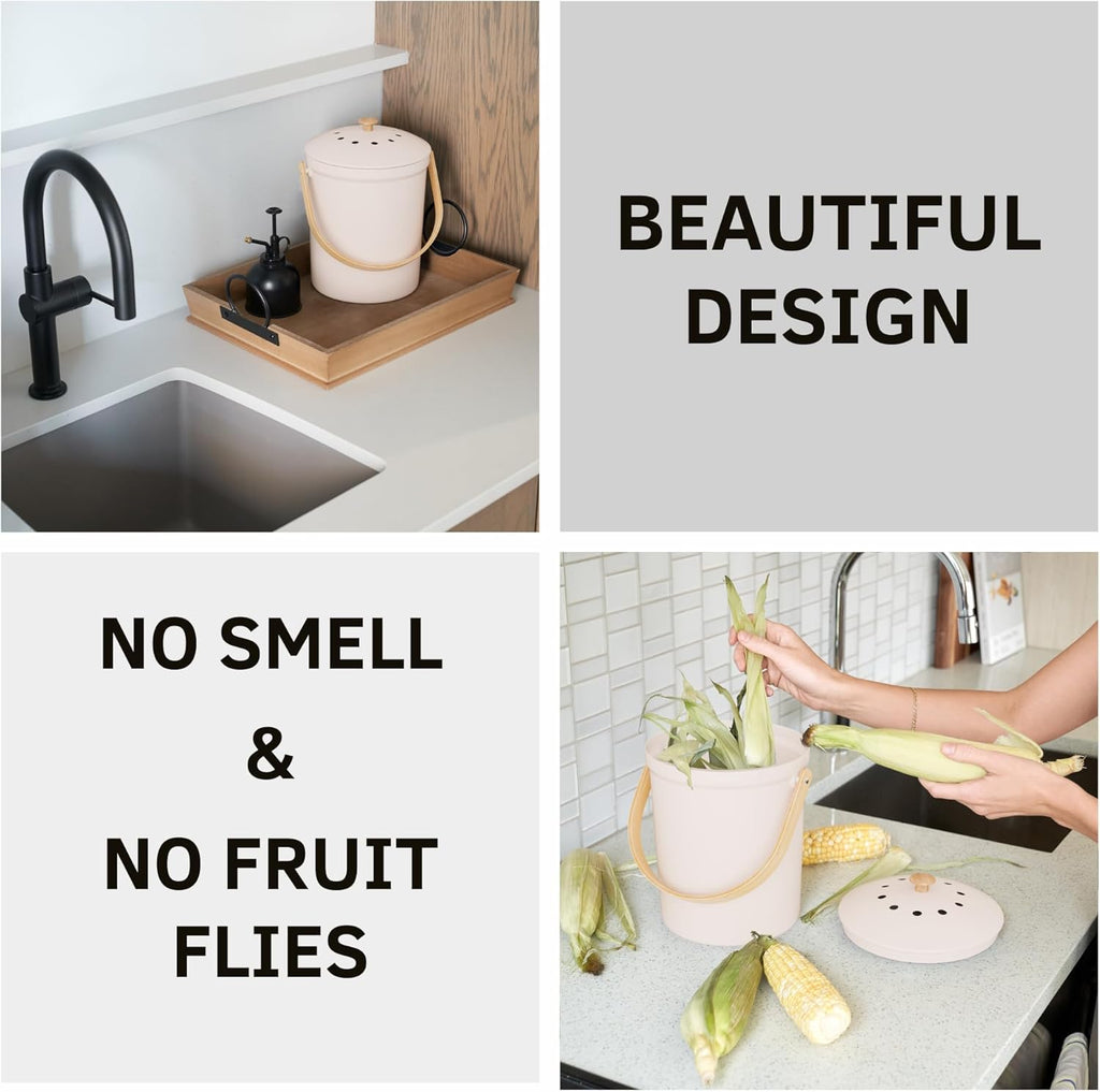 Beautiful Kitchen Compost Bin with Smell Proof Lid - Rust Proof and Odorless Compost Bucket for Your Countertop with