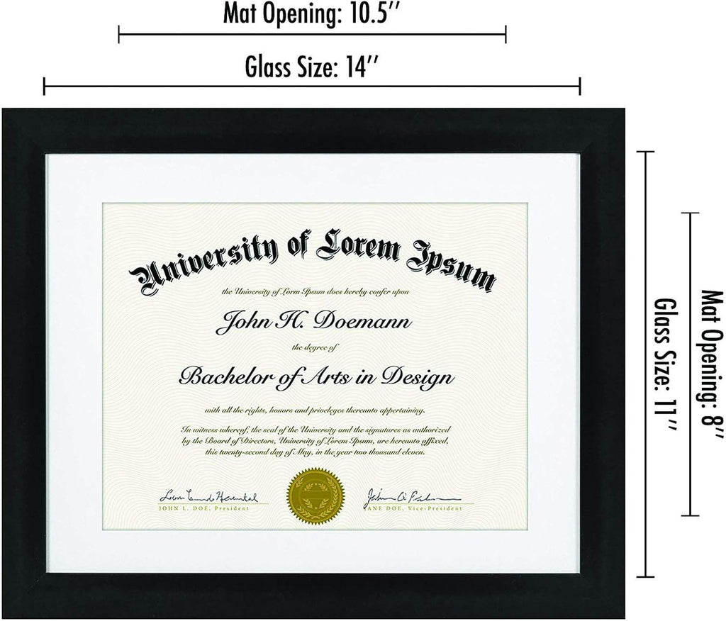 11x14 Diploma Frame with Shatter-Resistant Glass - Set of 2 - Use as 8.5x11 Frame with Mat or Display 11x14 Documents