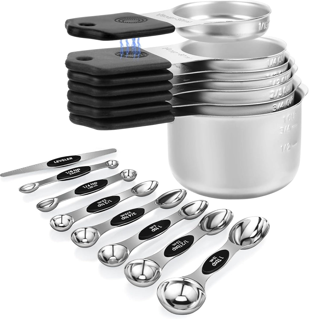Magnetic Measuring Cups and Spoons Set, N52 Magnetic spoons Nesting Design, 304 Stainless Steel measuring cups, BPA