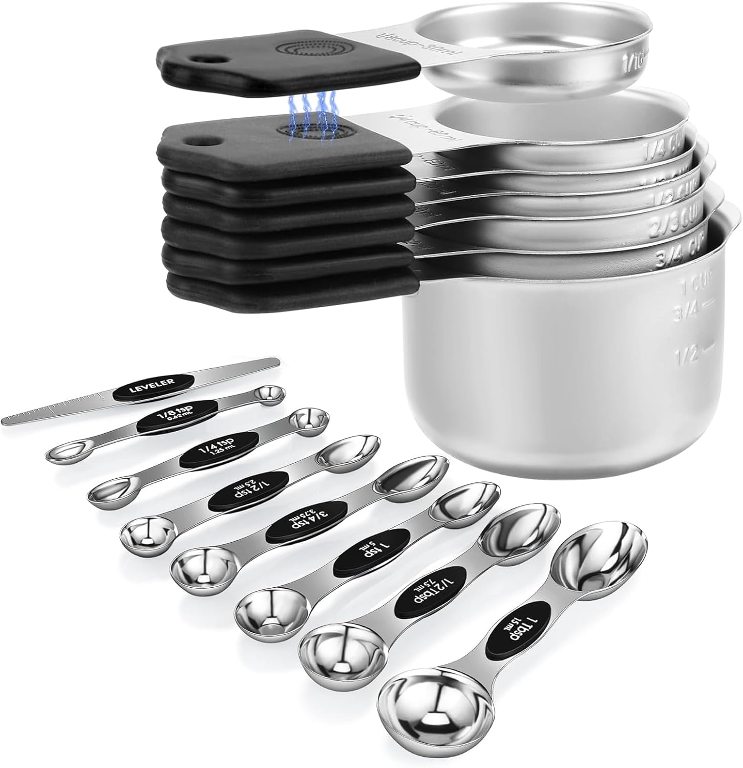 Magnetic Measuring Cups and Spoons Set, N52 Magnetic spoons Nesting Design, 304 Stainless Steel measuring cups, BPA