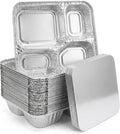 20 Pack 9.6 x 8.5 Inch 4-Compartment Disposable Aluminum Foil Trays with Lids, Oven Safe Food Containers for Takeout