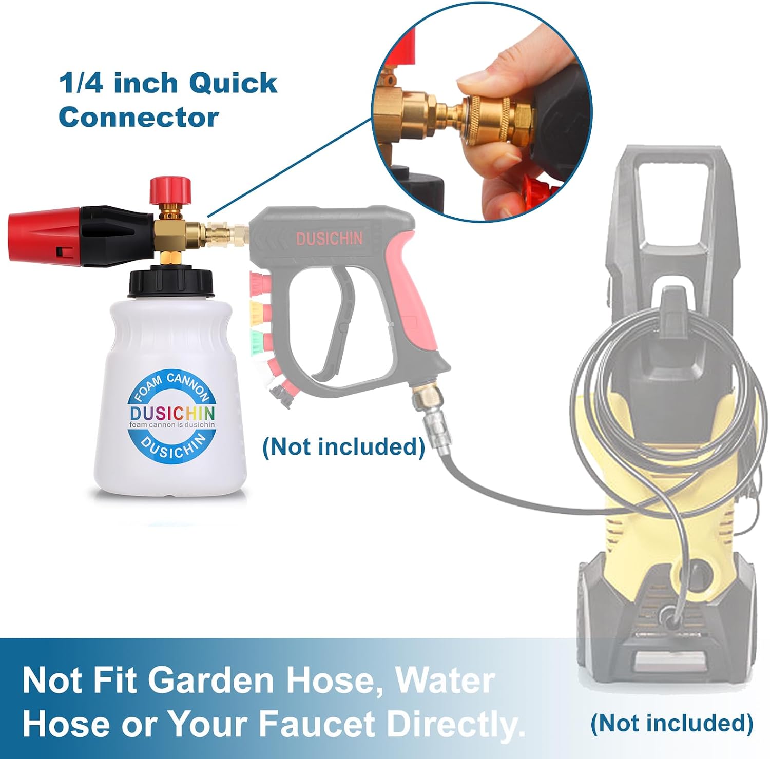Foam Cannon Snow Foam Car Washer 4000 PSI Pressure, Wide Neck Adjustable Nozzle 1L Container Additional 1.04mm