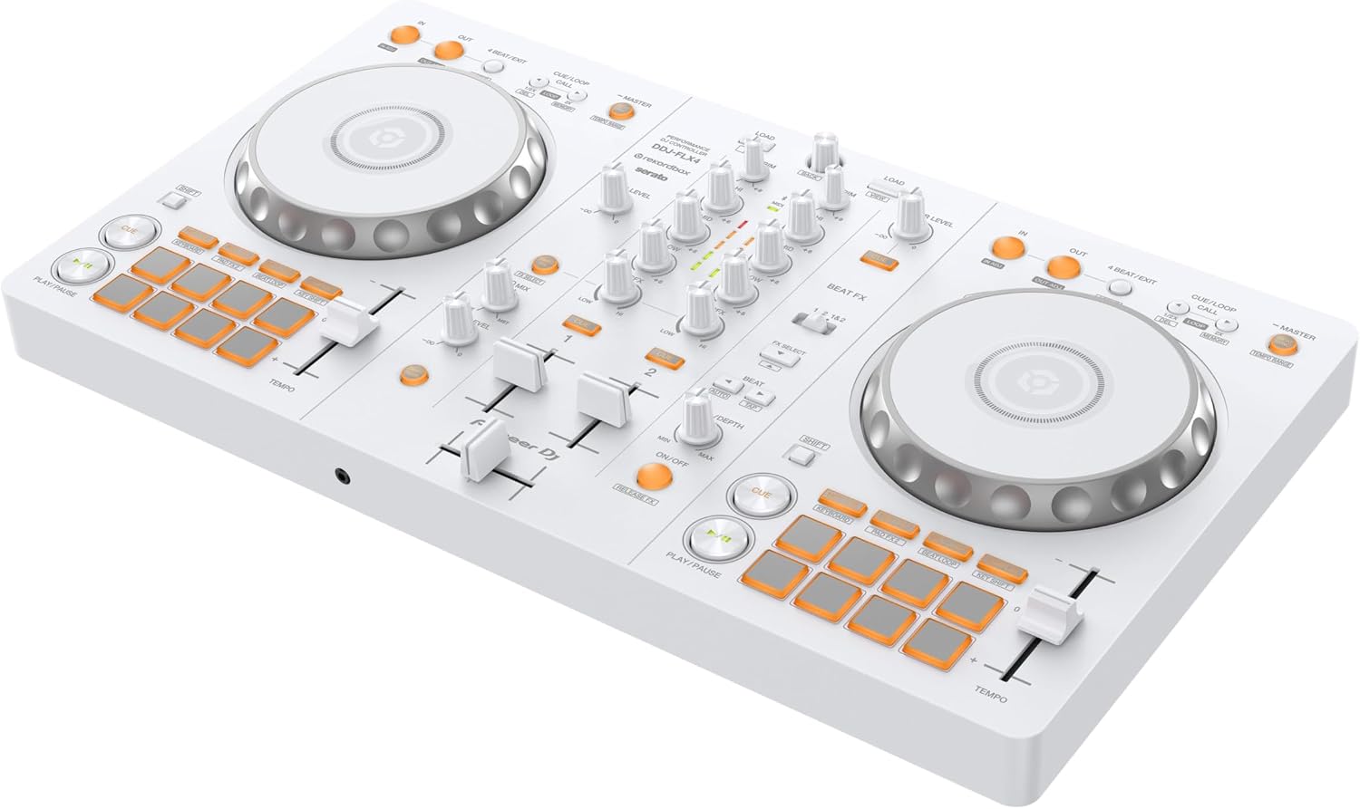 DDJ-FLX4 2-Channel DJ Controller, 16 Pads, White | For learners and improvers in white, 2-channel 2-deck controller