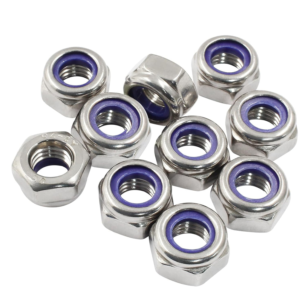 Hordion 10Pcs M10-1.5mm Nylon Lock Nut Stainless Steel Nylon Insert Locknut