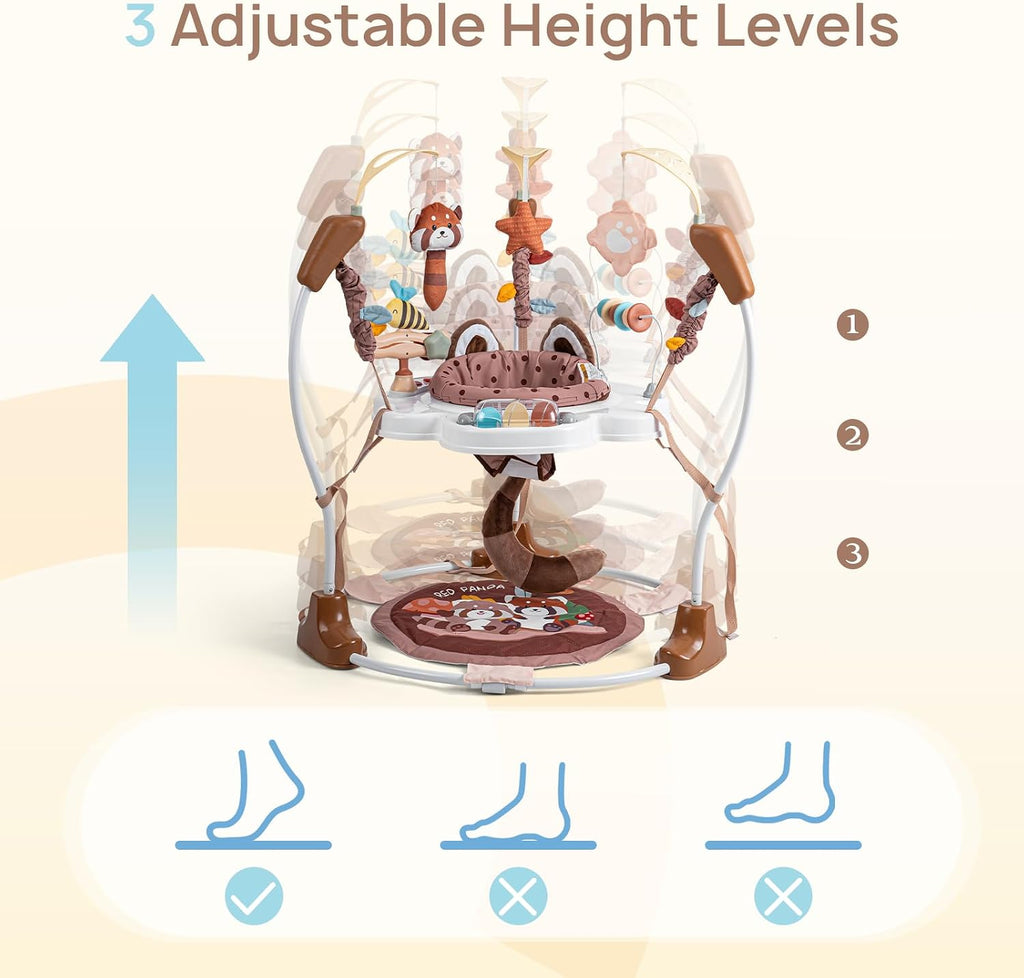 Baby Activity Center, Infant Jumper with Music,3 Heights (Red Panda) | 360° Seat,Infant Play Table ,Detachable