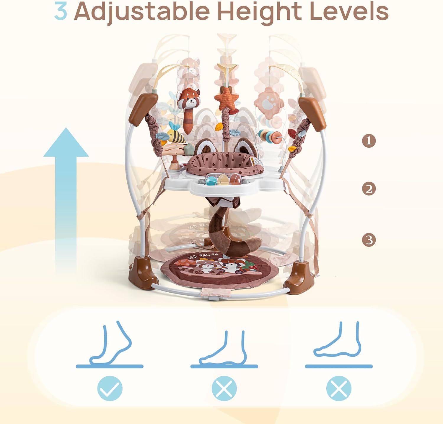 Baby Activity Center, Infant Jumper with Music,3 Heights (Red Panda) | 360° Seat,Infant Play Table ,Detachable