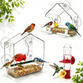 Window Bird Feeder with Strong Suction Cups (3-Piece Set). Two Seed Feeder Sizes + Hummingbird Water Station
