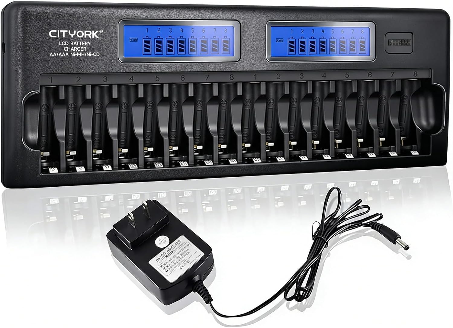 16 Bay AA AAA Battery Charger with Discharge Function, Smart LCD Display for 1.2V AA/AAA NiMH/NiCd Rechargeable