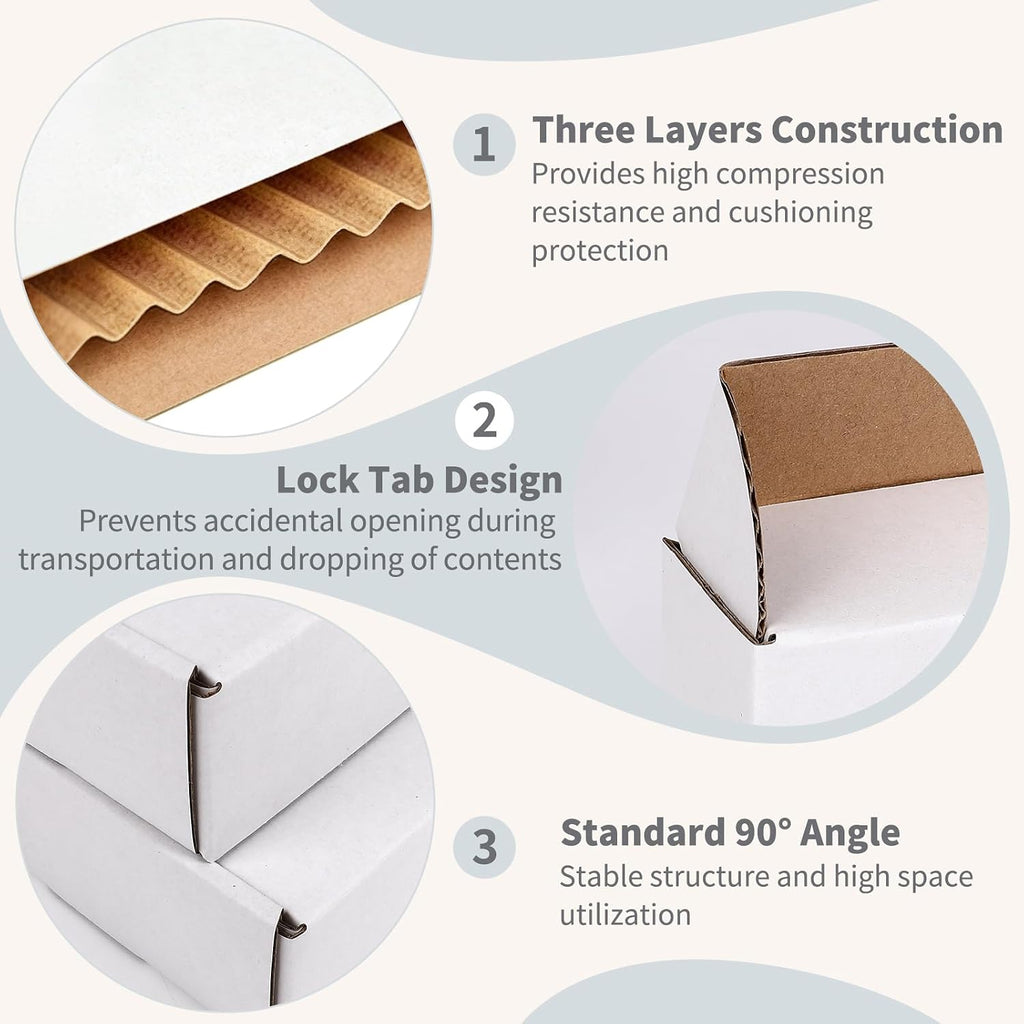 9" x 6" x 2" White Corrugated Cardboard Shipping Boxes Set of 25