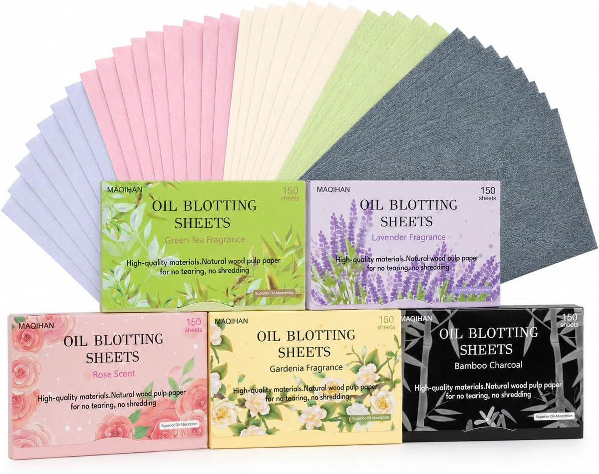 Oil Blotting Sheets for Face, 750 Count, Five-Pack Assorted Set