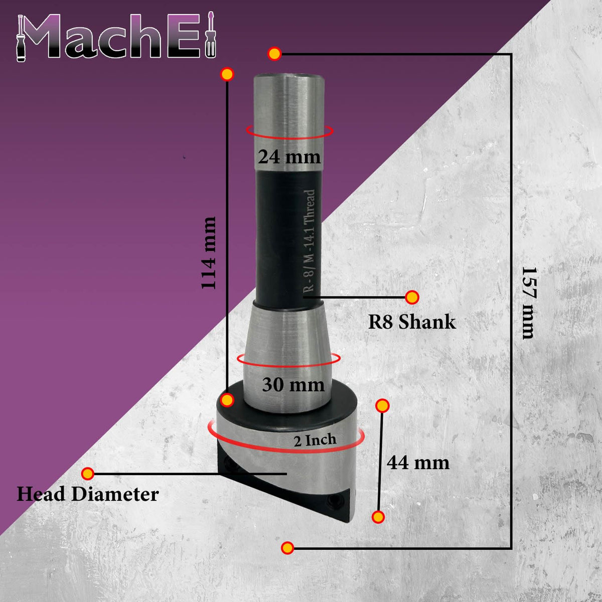 2" (50 mm) Head Diameter Fly Cutter with R8 Shank (7/16" Drawbar) and Replaceable Carbide Insert Bit (Indexable Tool)
