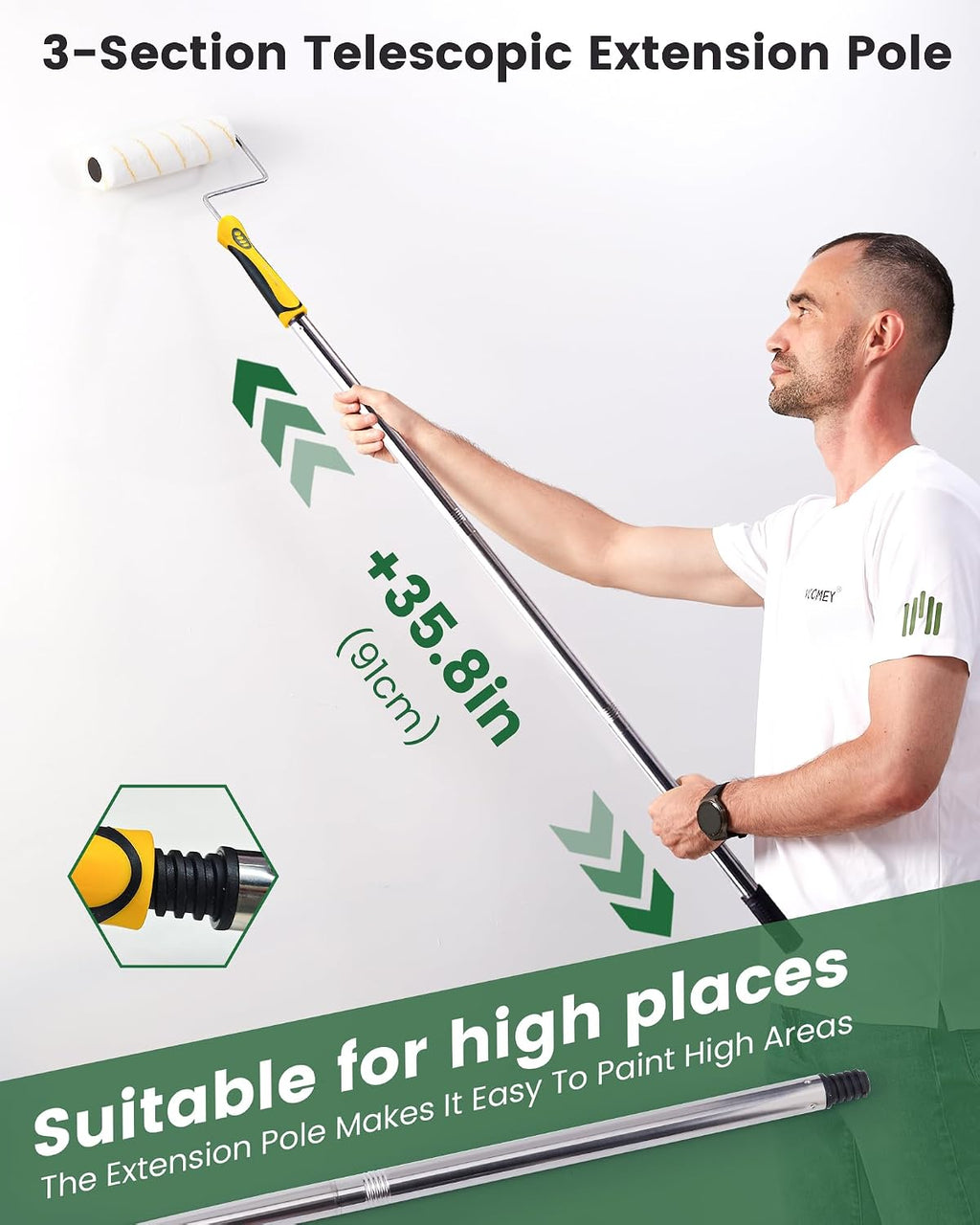 Paint Roller Kit with Extension Pole - 9 Inch Paint Roller with Tray, Mini Paint Roller 4 inch, Small Paint Brush, 16