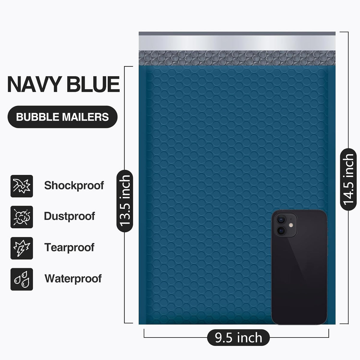 Bubble Mailers 9.5x14.5" 40 Pack Usable Size 9.5x13.5" Navy Blue