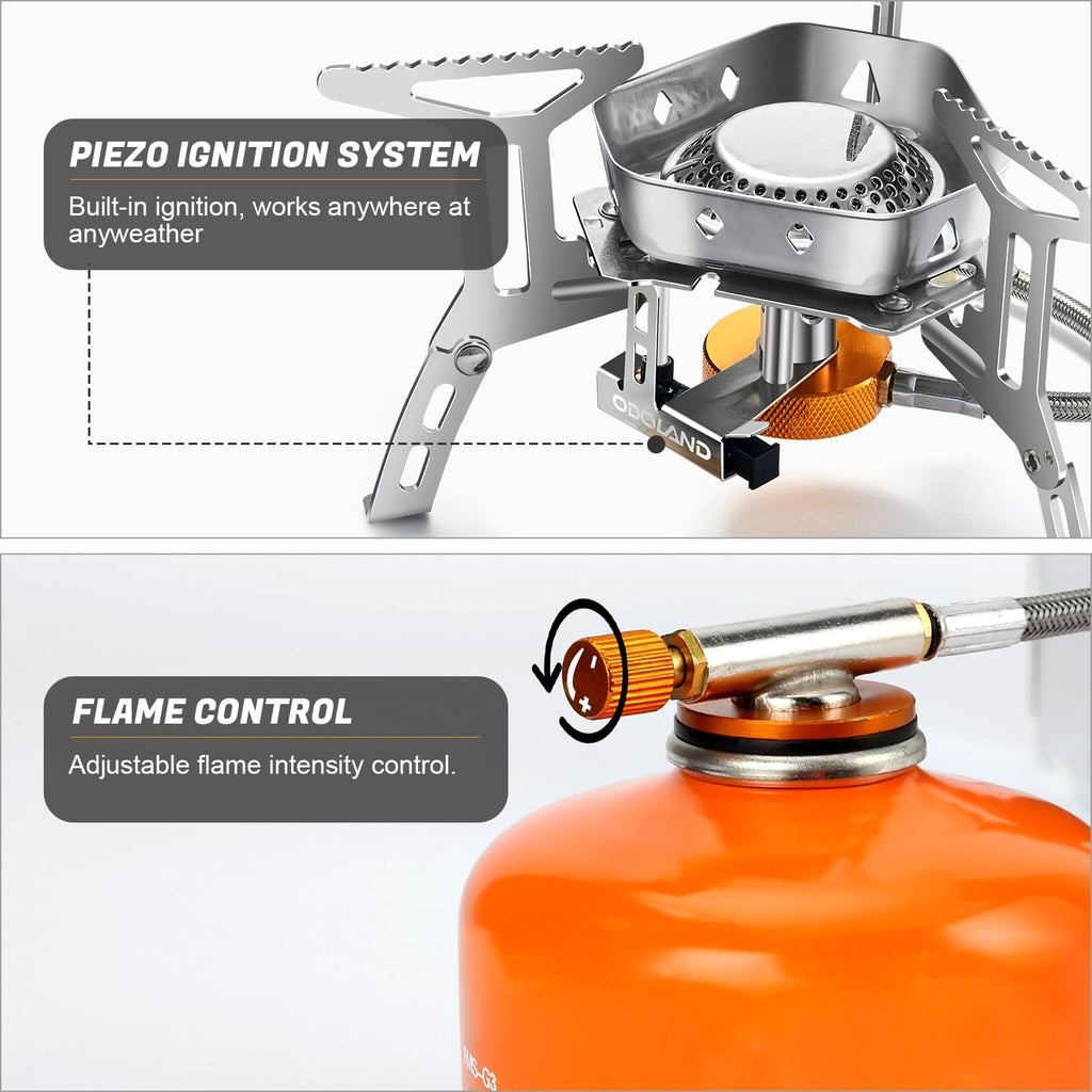 3500W/6800W Windproof Camp Stove Camping Gas Stove with Fuel Canister Adapter, Piezo Ignition, Carry Case, Portable