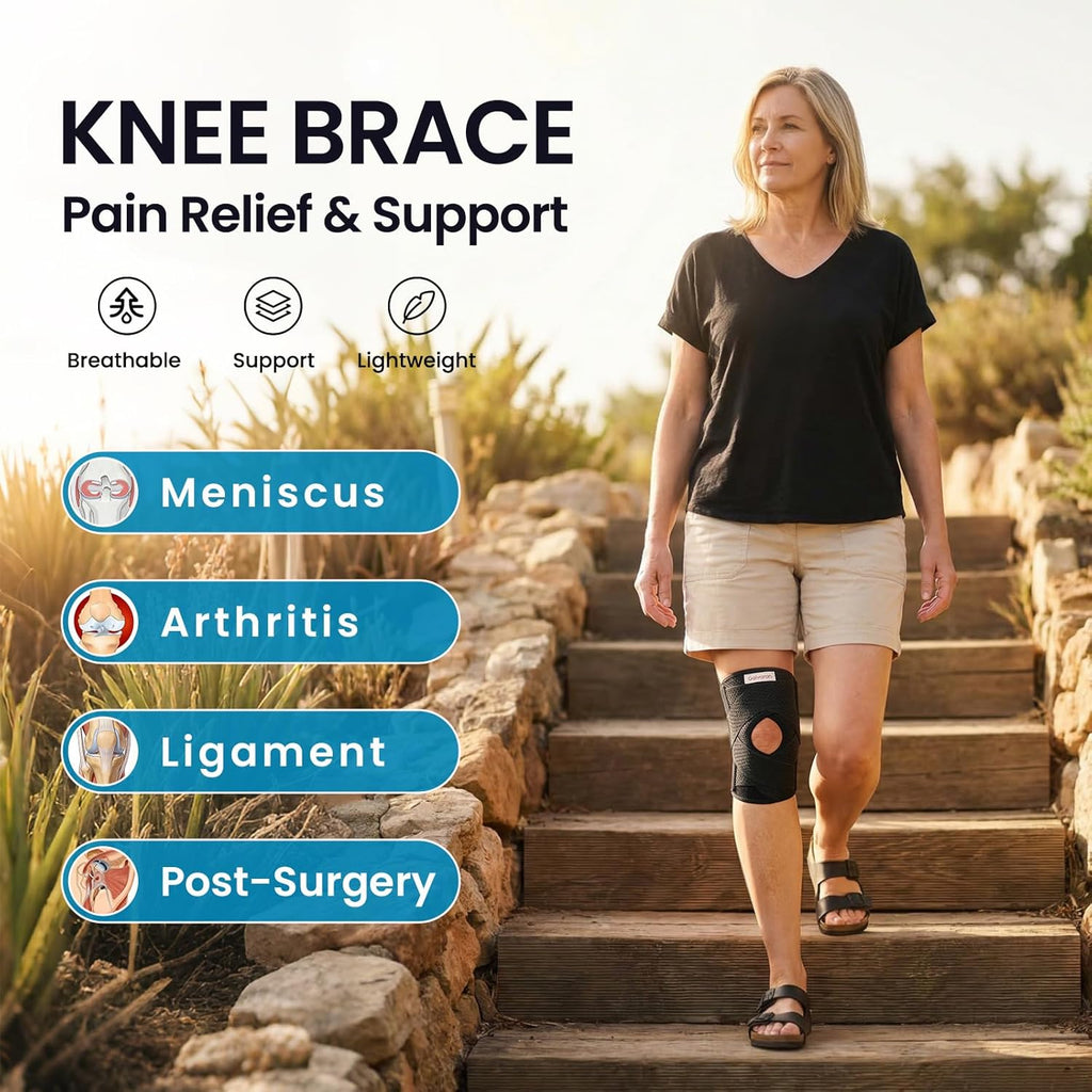 Knee Brace with Side Stabilizers for Meniscal Tear Knee Pain ACL MCL Arthritis Injuries Recovery, Breathable