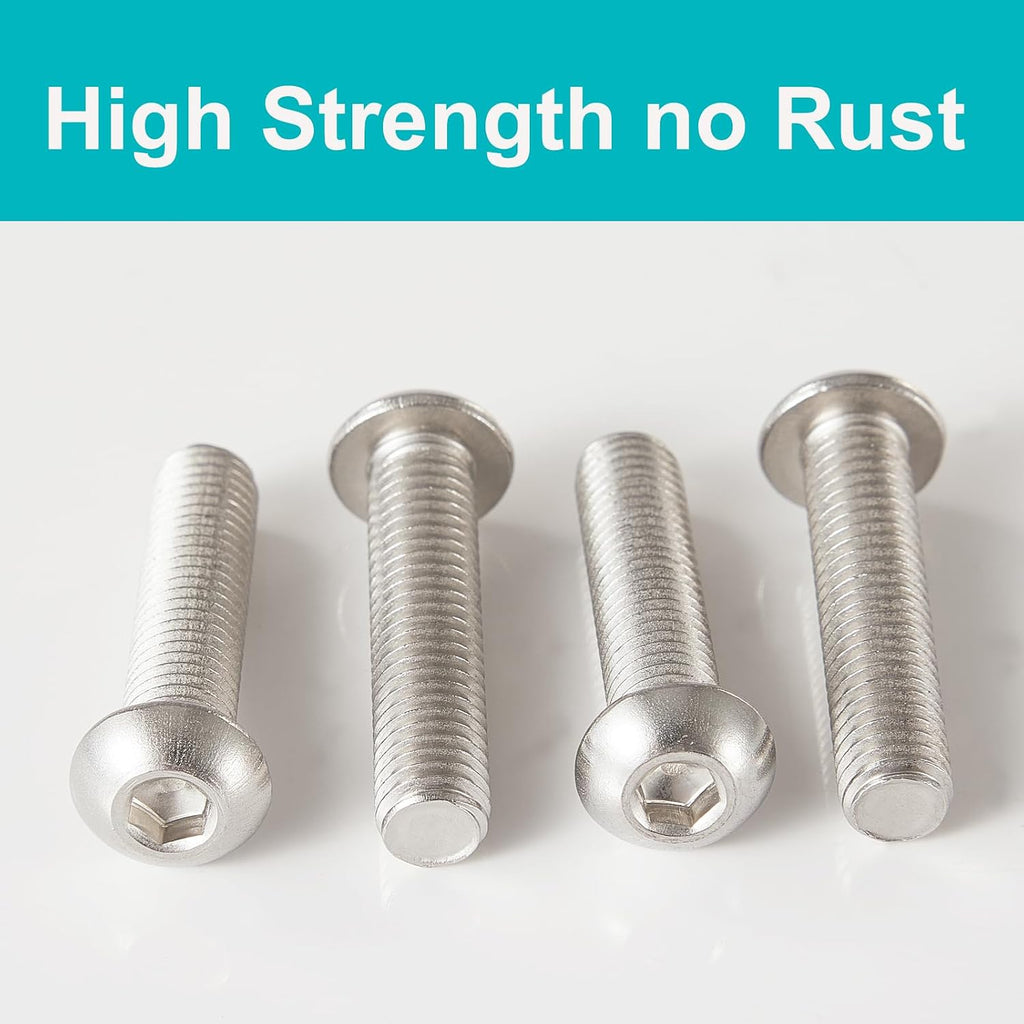 #10-32 x 1-1/4" Button Head Socket Cap Screws Bolts, Stainless Steel 18-8 (304), Metric Allen Hex Drive, Fully Threaded, Bright Finish, 30 PCS