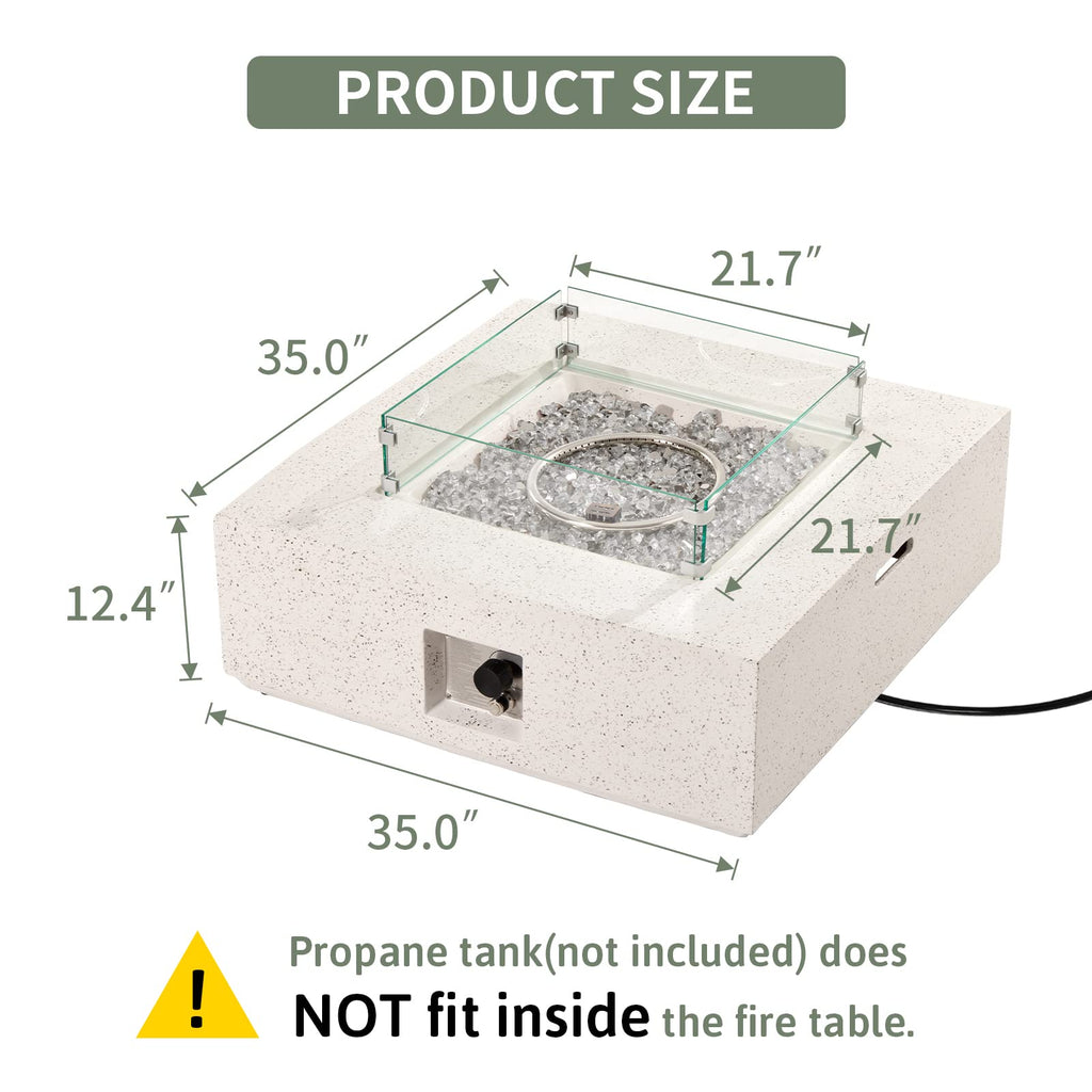 35-inch Outdoor Fire Pit Table, Terrazzo White Square Fire Pits