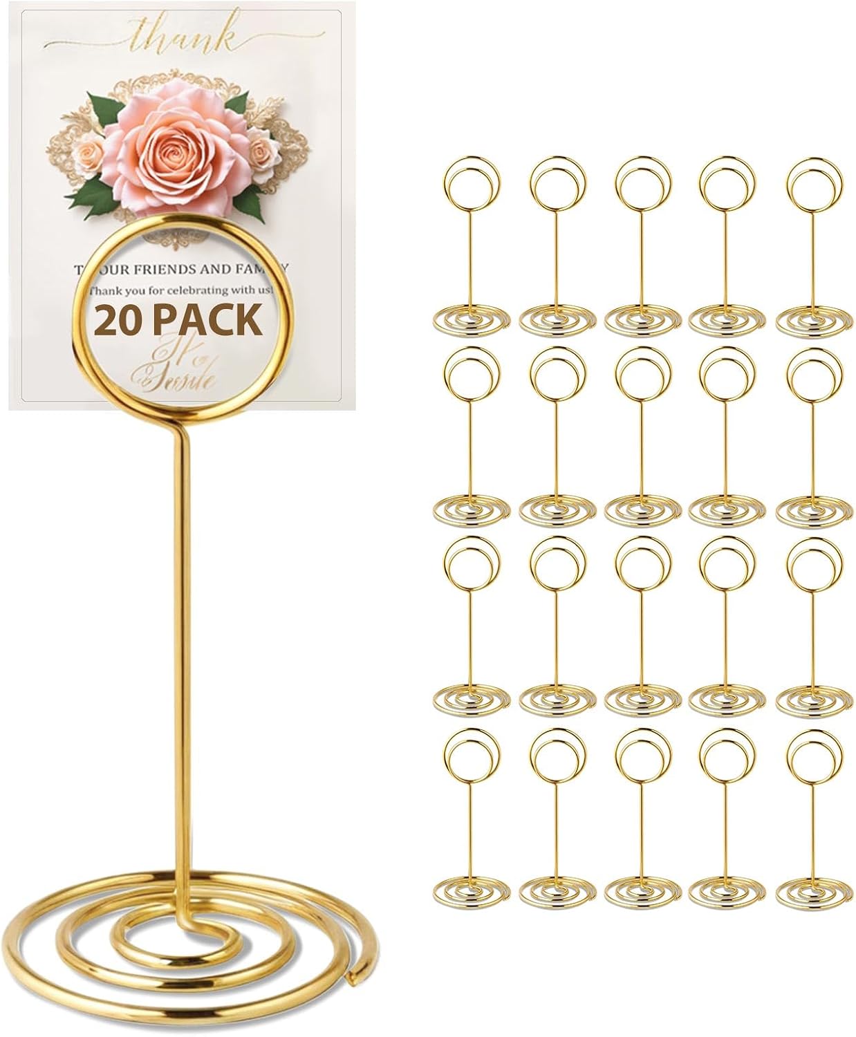 Gold Table Number Holder Card Place Card Holder, 20 PCS | 3.34 Inch Table Card Holder, Cards Stand, Name Menu Clips