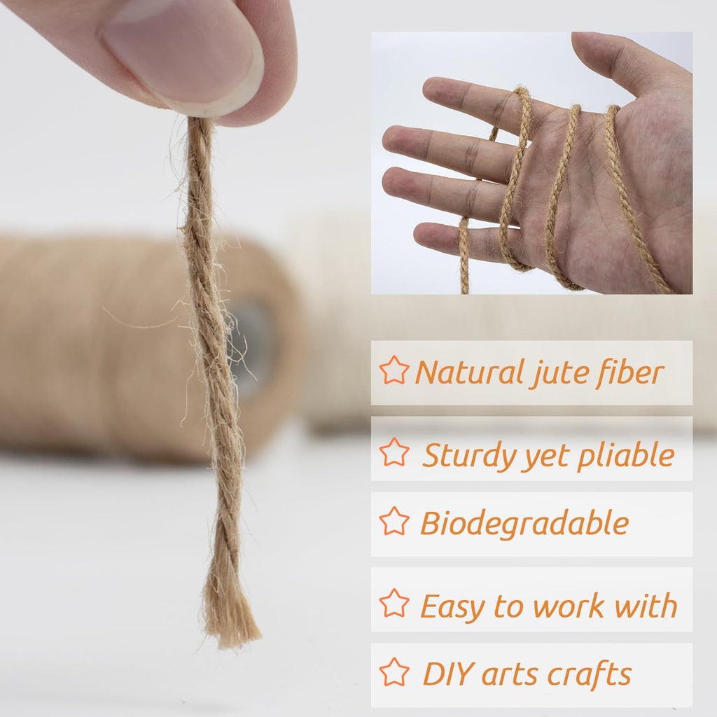 5mm Jute Twine String 66 Feet Natural Thick Garden Twine for Crafts, Outdoor, Gardening, Gift Wrapping, Plants