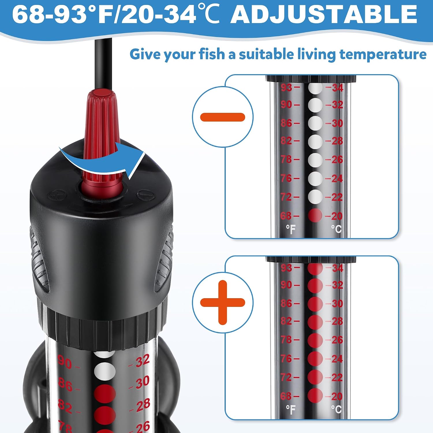 2 Set 100W Submersible Aquarium Heater with 4 Thermometer Stickers | Adjustable Aquarium Fish Tank Heater with