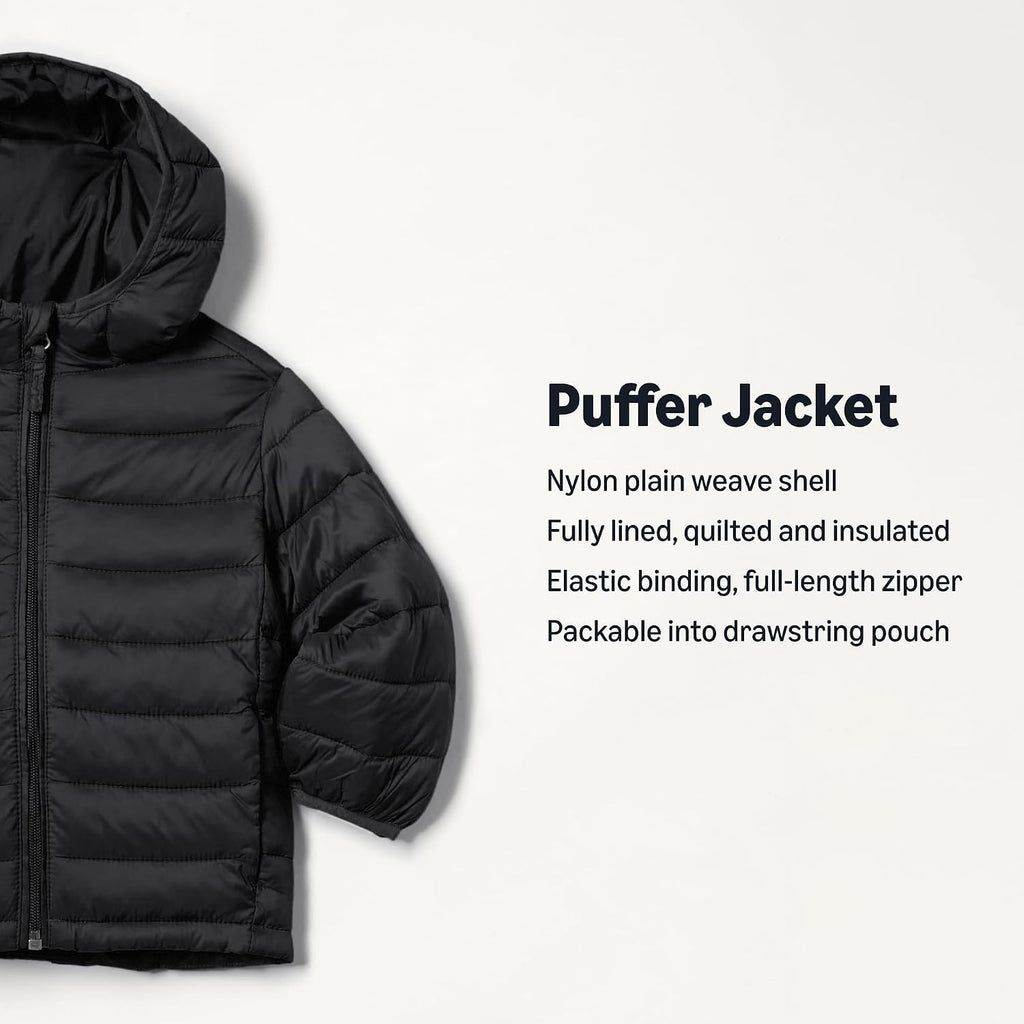 Boys and Toddlers' Lightweight Water-Resistant Packable Hooded Insulated Puffer Jacket