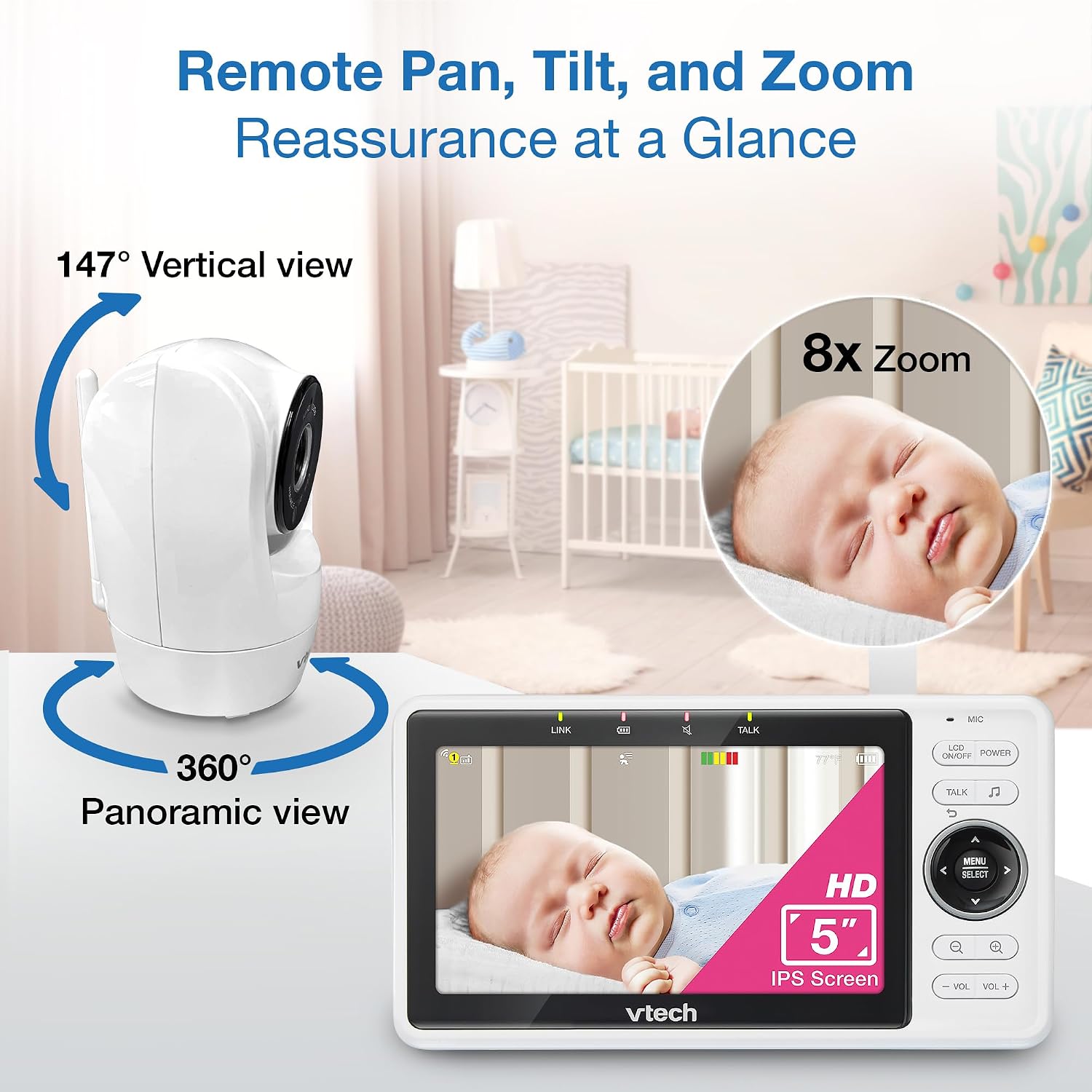 Smart WiFi Baby Monitor, 2 Cameras – See Both Rooms at Home or from Anywhere, Free App, 1080p Split Screen, 5" HD