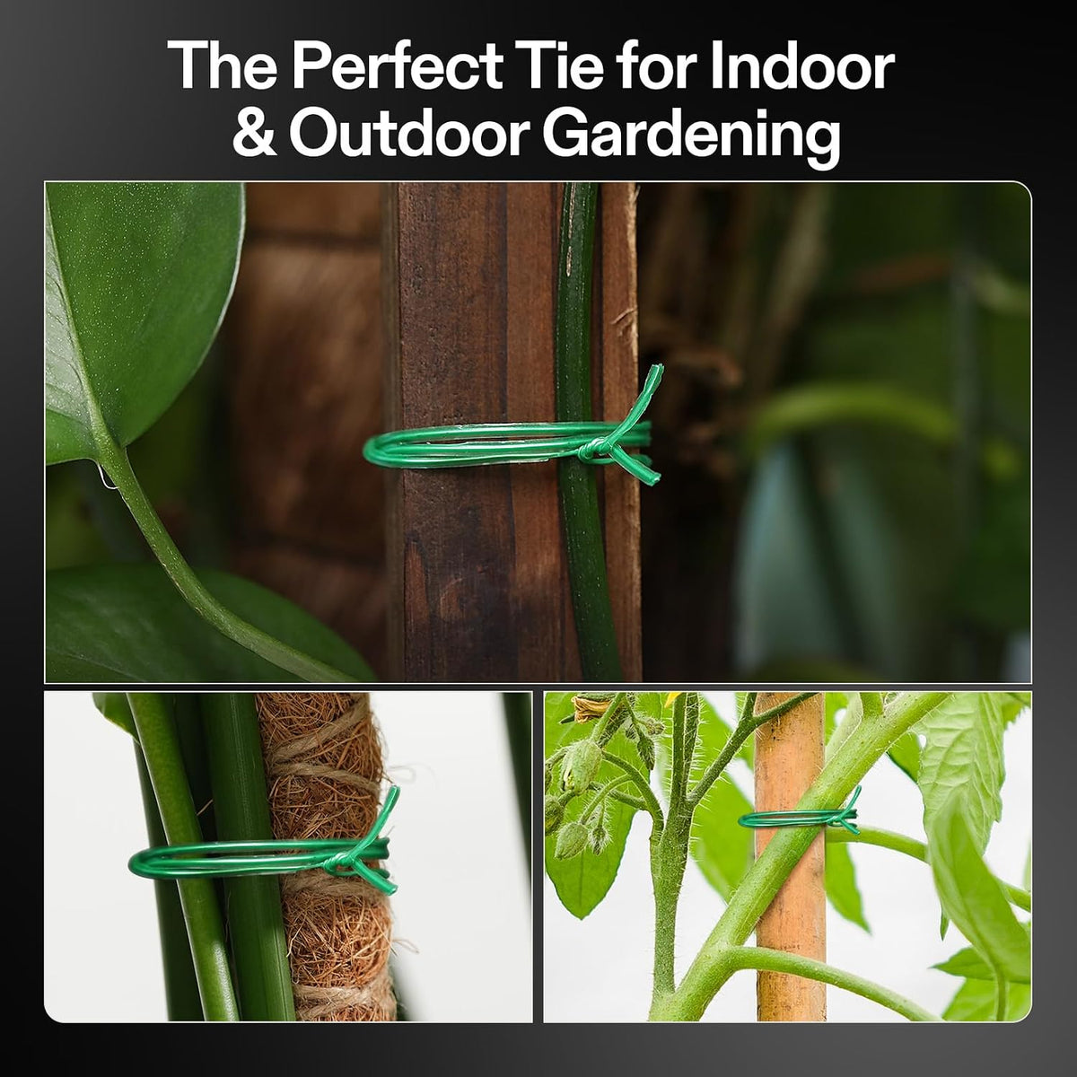 Twist Ties, 164 ft (50m) PE-Coated Green Plant Ties with Cutter, Reusable & Flexible Tomate Ties for Plant Support