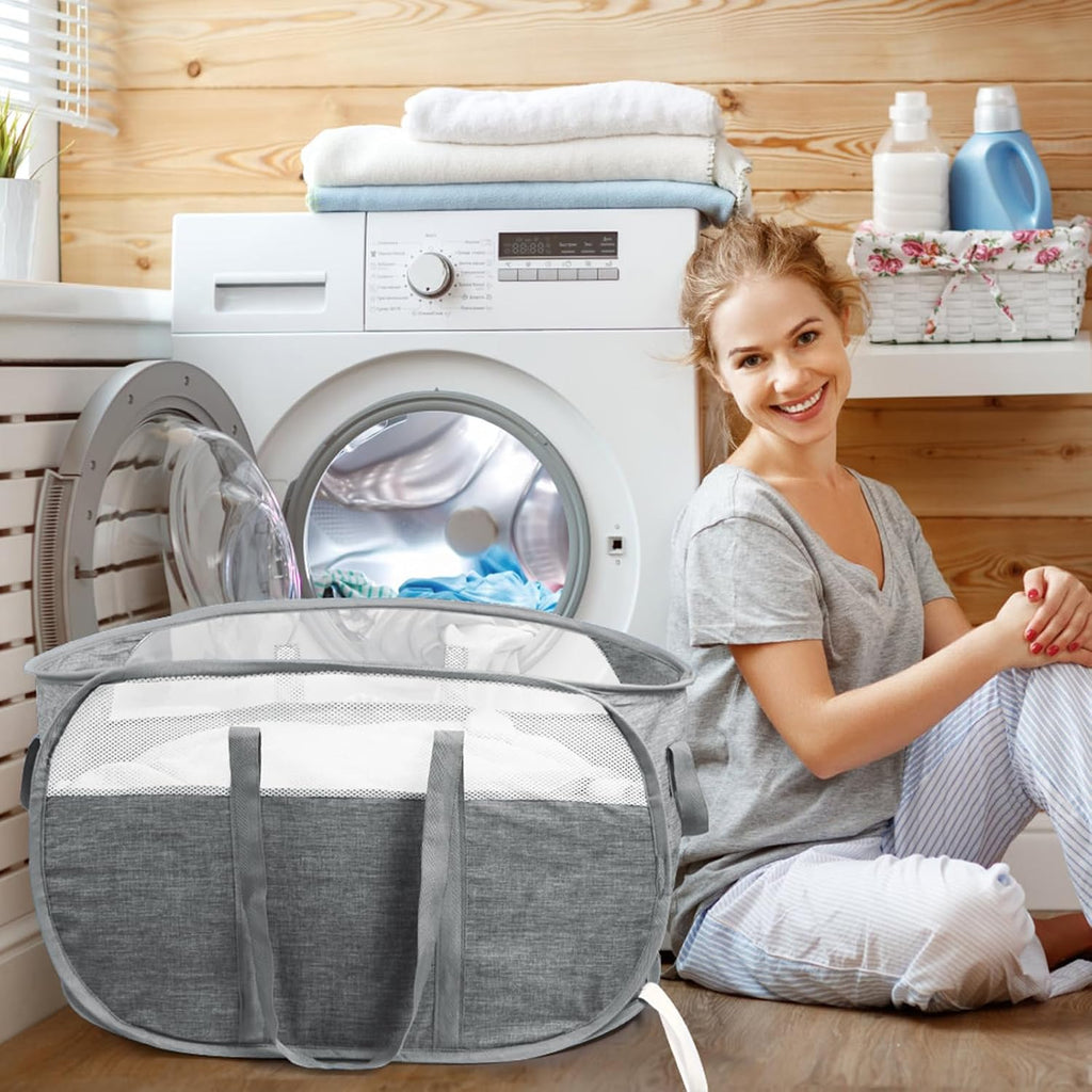 Collapsible Laundry Baskets, Tear Proof Pop Up Laundry Hamper with Dual Handles, Durable Foldable Laundry Basket