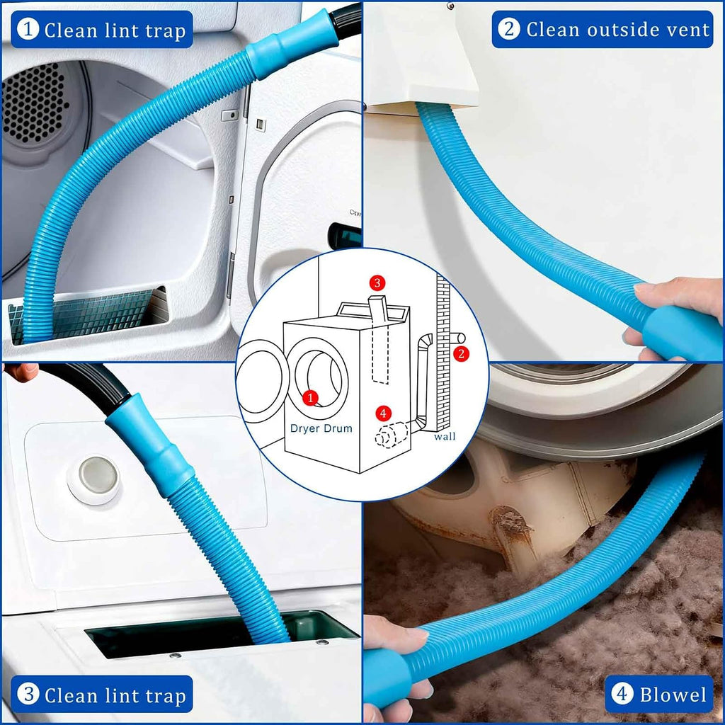 Dryer Vent Cleaner Kit with Dryer Vacuum Hose Attachment | 4-in-1 Multi-Lint Remover Brush, Suitable for Most Vacuum
