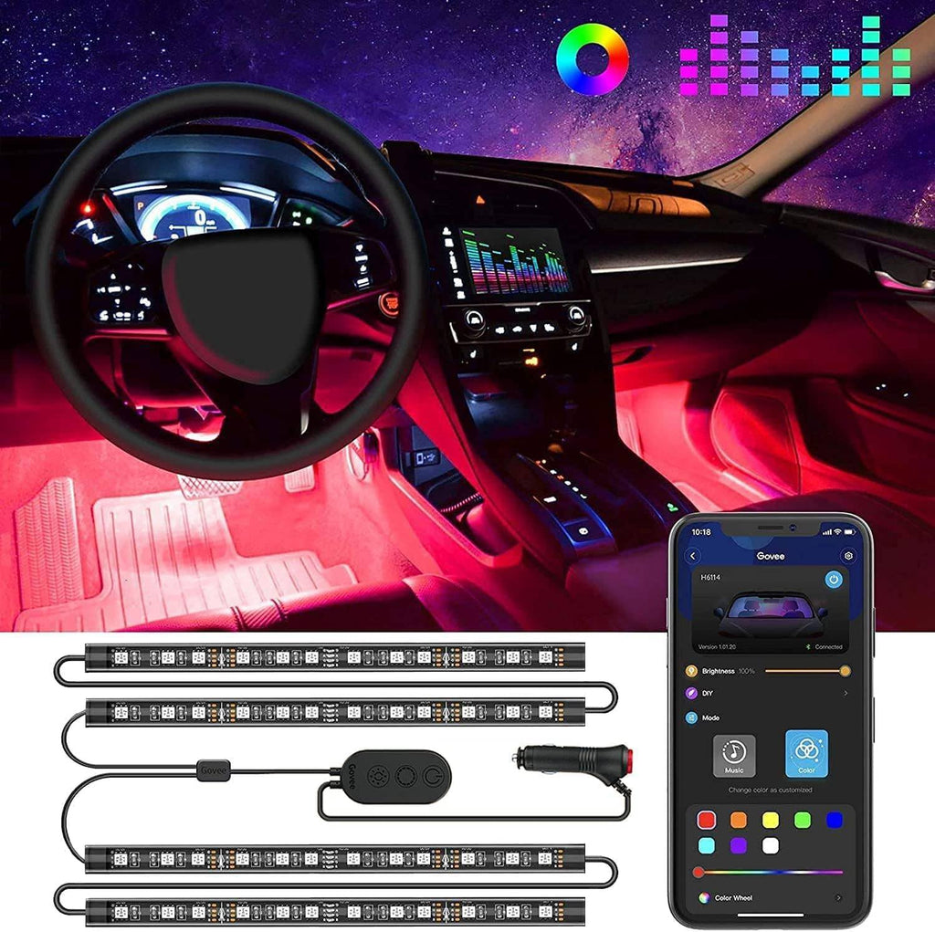 Car LED Lights, Smart Car Interior Lights with App Control, RGB Lights with DIY Mode and Music Mode, 2 Lines Design