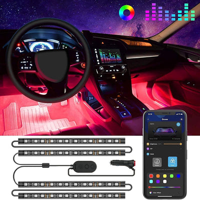 Car LED Lights, Smart Car Interior Lights with App Control, RGB Lights with DIY Mode and Music Mode, 2 Lines Design