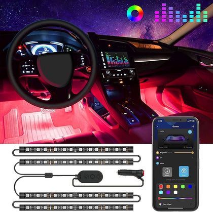 Car LED Lights, Smart Car Interior Lights with App Control, RGB Lights with DIY Mode and Music Mode, 2 Lines Design