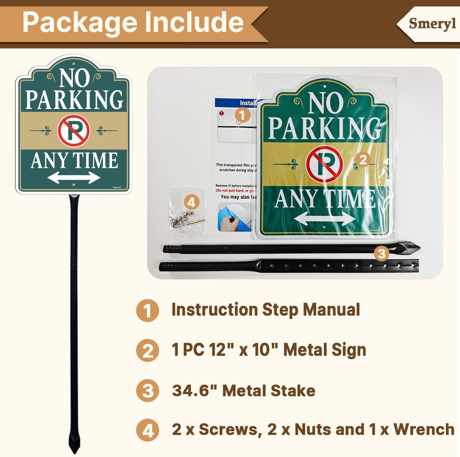 No Parking Any Time Sign with 34.6" Stake for Yard | 12" x 10" No Parking Signs With Stand, Rust-Free Aluminum