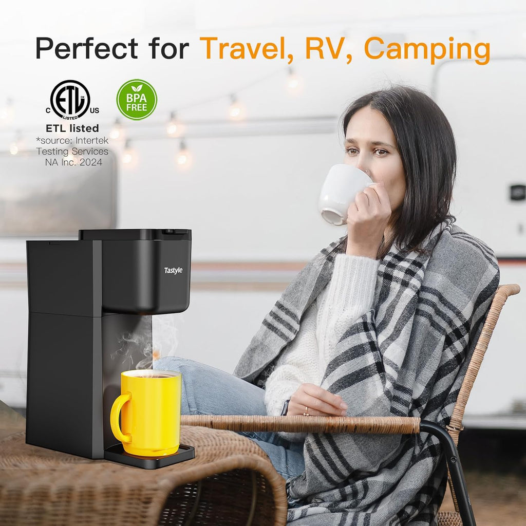 Mini Single Serve Hot and Iced Coffee Maker for K Cup and Ground | 6 to14 Oz Brew Sizes, with Recipe Book, for Home