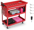 3 Tier Steel Utility Tool Cart with Drawer & Pegboard, Red | 330 lbs Capacity Rolling Service Cart with Lockable