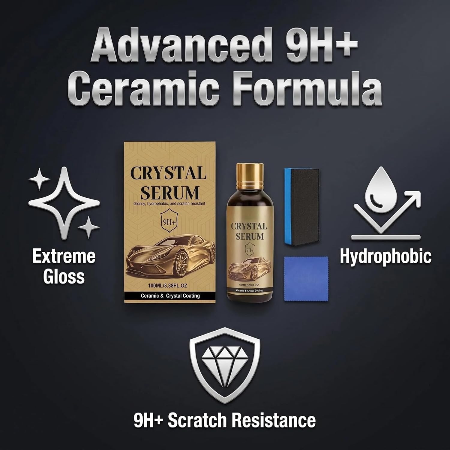 2PC PTZ Crystal Serum,2026 Upgrade Graphene Ceramic Coating for Cars,Car Coating Spray,9H Hardness, Long-Lasting