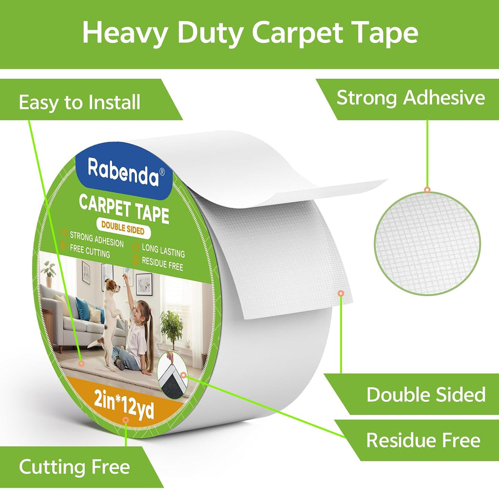Double Sided Carpet Tape, Removable Rug Tape for Hardwood Floors