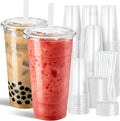 32 oz Clear Plastic Cups with Lids and Jumbo Straws