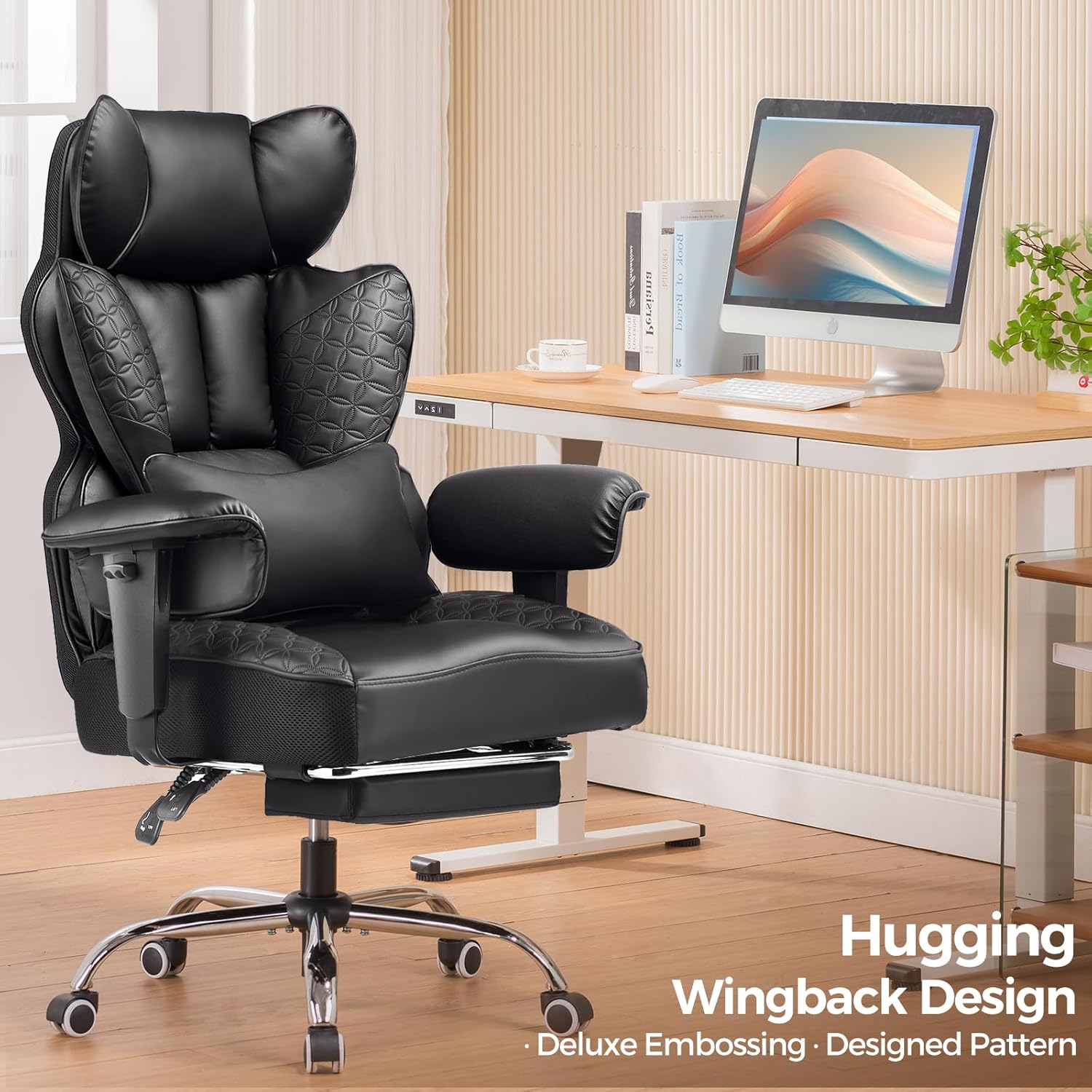 Big and Tall Office Chair Heavy Duty Wide Ergonomic Gaming Chair with Deluxe Embossing Designed Leather with Foot