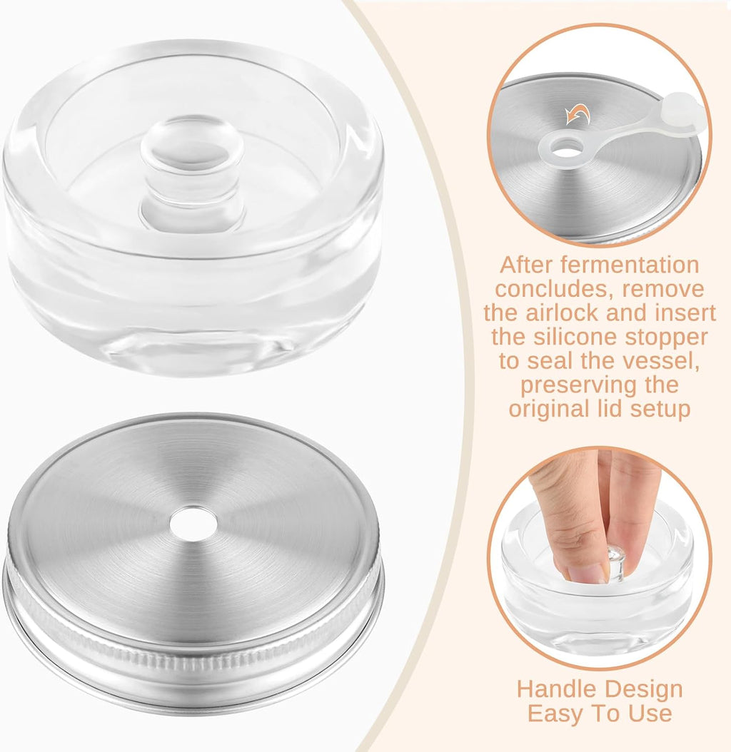 2 Set Fermentation Kit, Fermentation Lids Glass Weights and Airlocks Compatible with 86MM Wide Mouth Mason Jars for