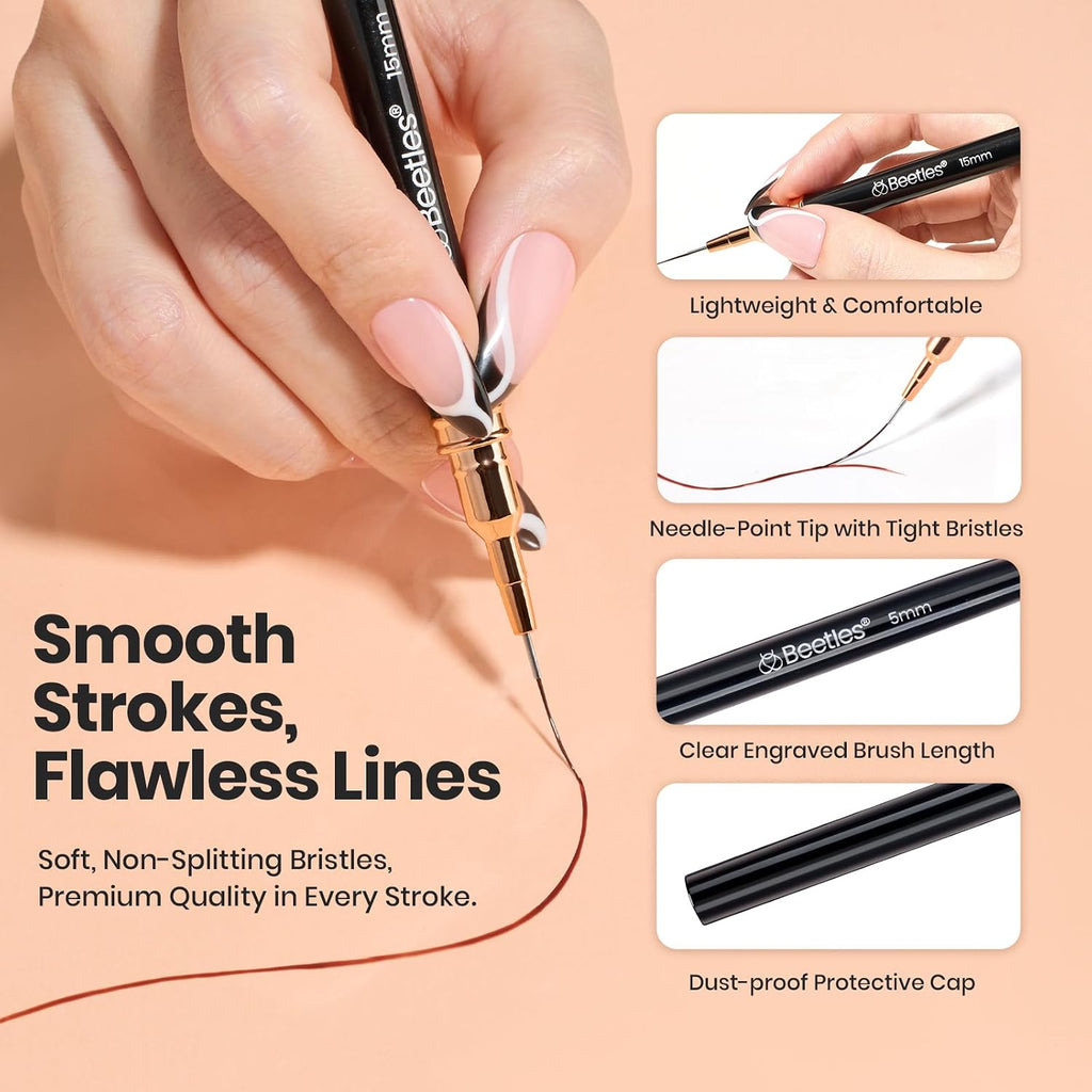 Beetles Liner Brushes for Nails 5pcs, Metallic Nail Art Brushes Black