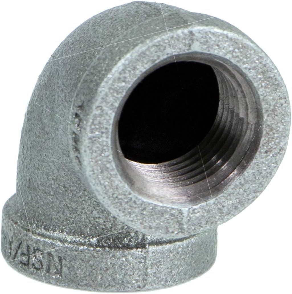 SUPPLYGIANT GMNL0012-10, 1/2 Inch 90 Degree Elbow, Malleable Iron Threaded Pipe Fitting, Galvanized (Pack Of 10)