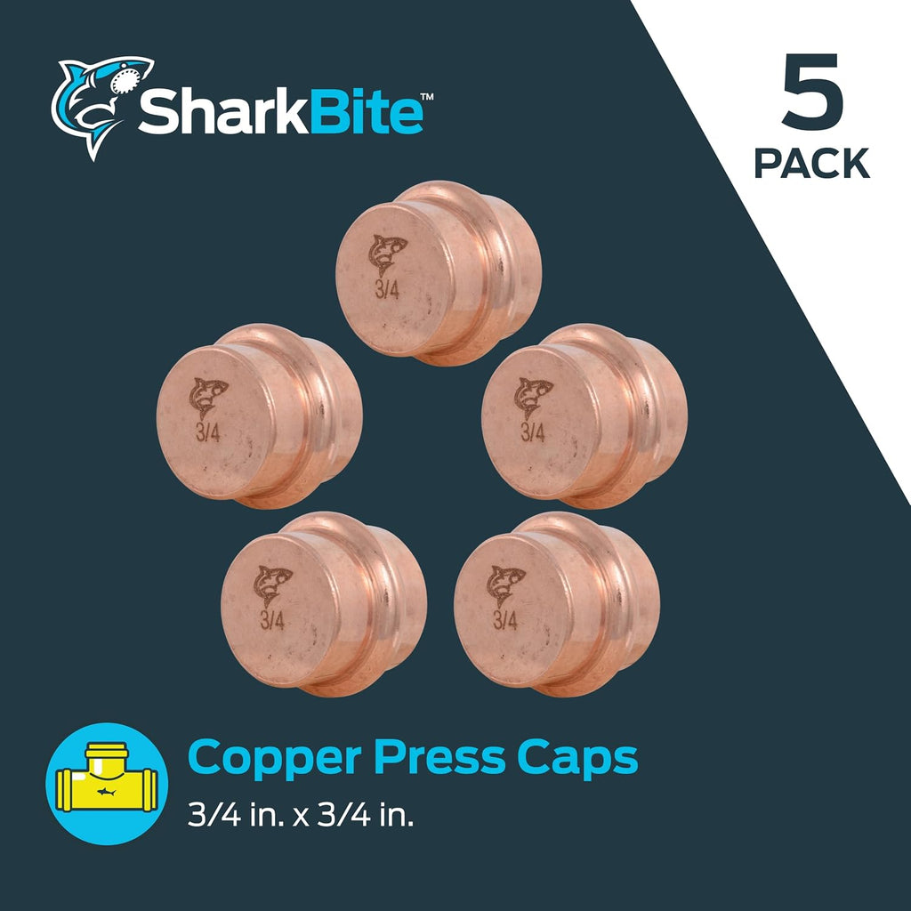 SharkBite 3/4 Inch End Cap, Copper Press Plumbing Fitting, Pack of 5, UPR518X5