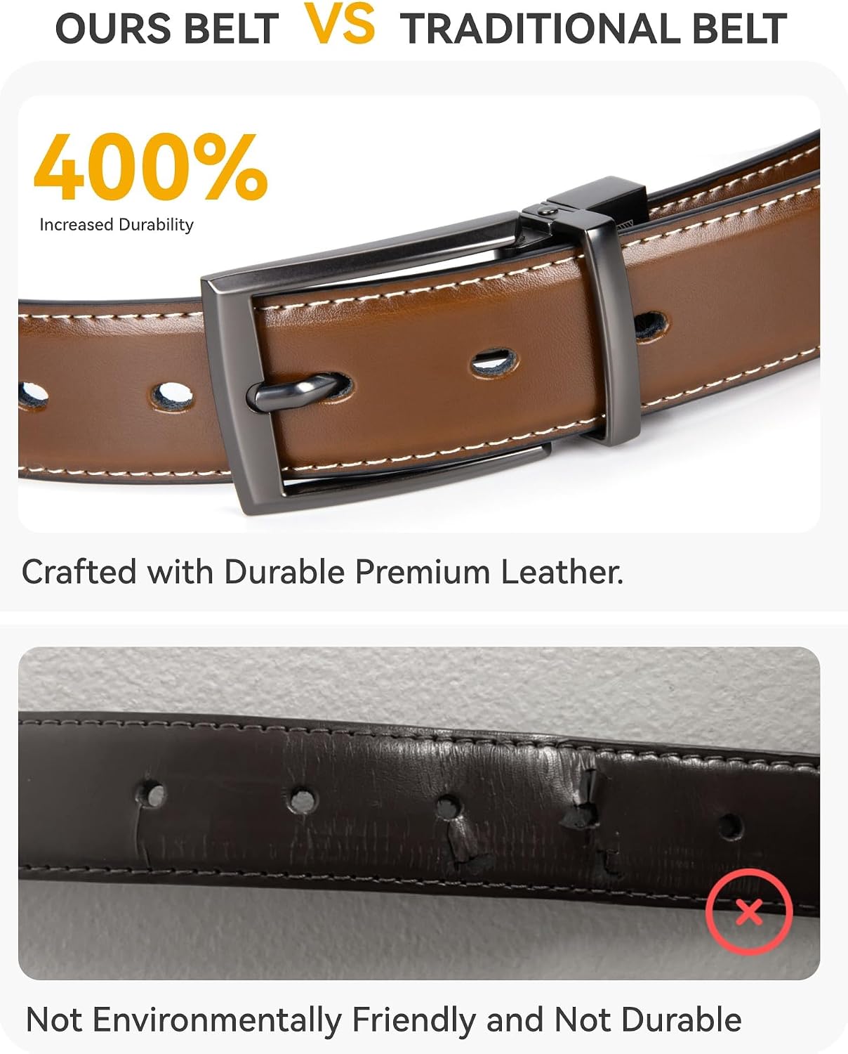 1" Boys Reversible Dress Belt 1 Piece - Leather Belt for Kids | 1 Belt, 2 Colors, Classic Style, Trim-to-fit